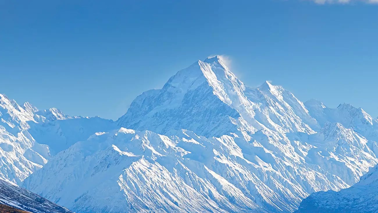 Aoraki Mount Cook with lake and forest in New Zealand.