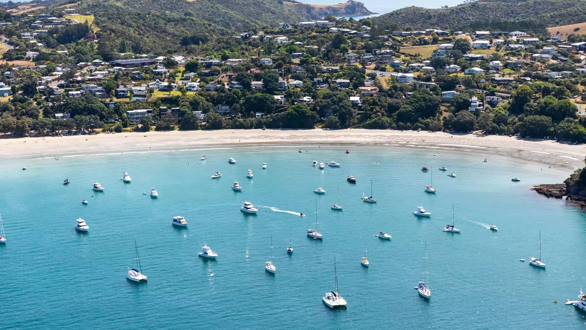 Boats anchored in a sheltered bay on Waiheke Island.